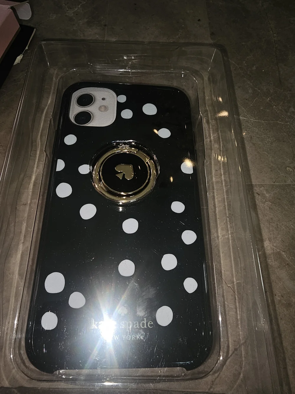 kate spade Black and White Polka Dot iPhone Case with Gold Ring